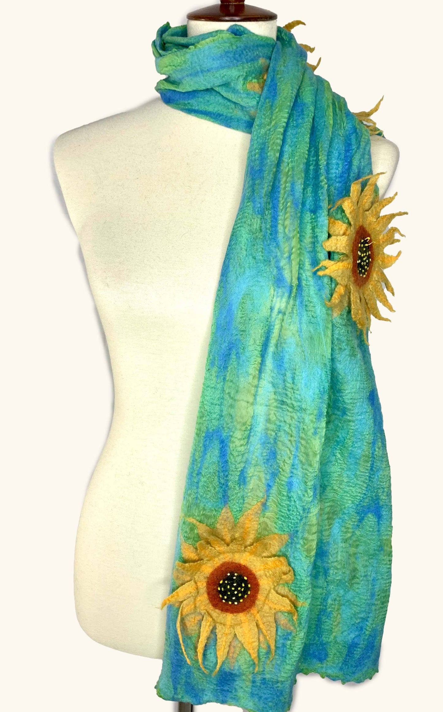 Handcrafted Sunflower Merino Wool Scarf - Fair Trade Nepal Artisan