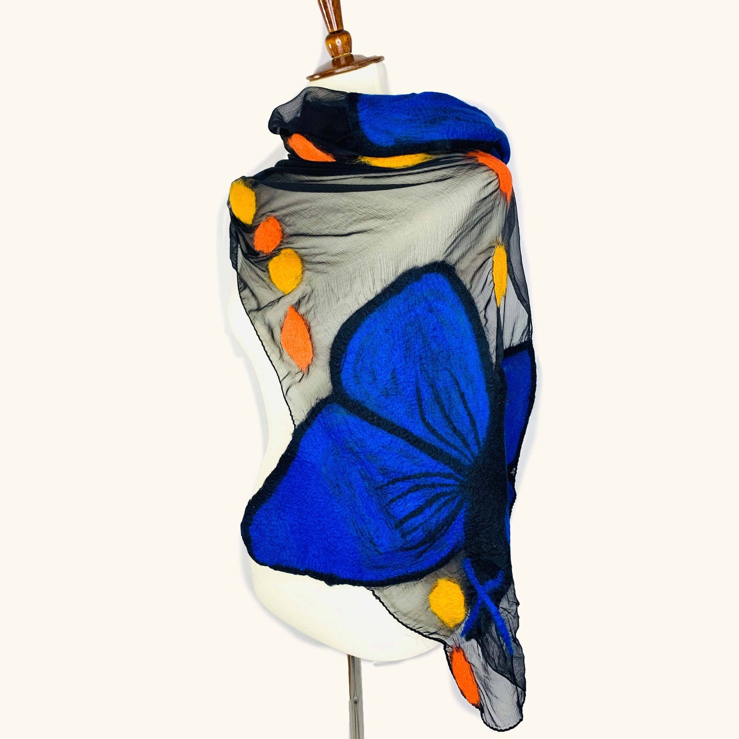 Blue Morpho Butterfly Merino Wool Scarf - Fair Trade Nepal Artisan