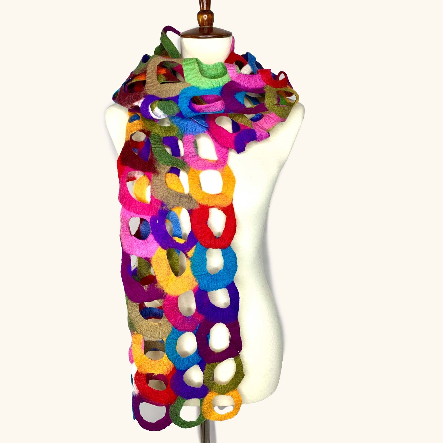 Handcrafted Ring Multicolor Merino Wool Scarf - Fair Trade Artisan Nepal