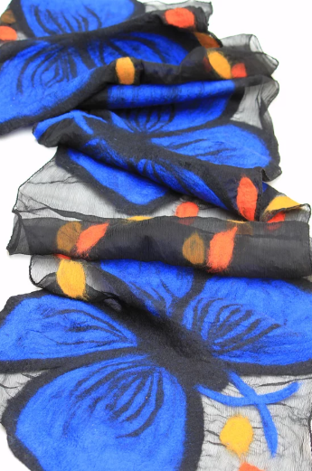 Blue Morpho Butterfly Merino Wool Scarf - Fair Trade Nepal Artisan