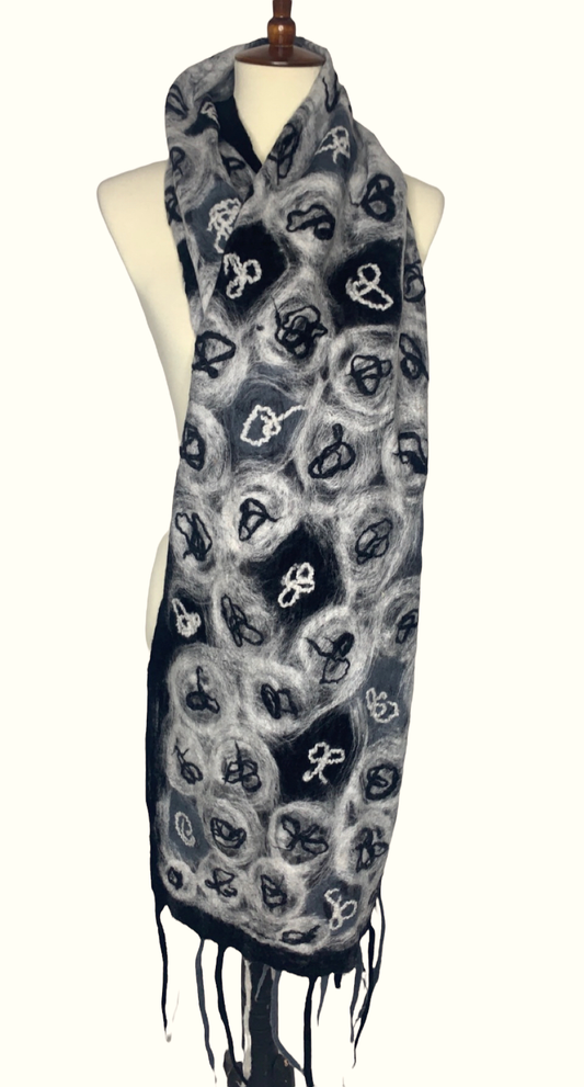 Handcrafted Graphite Sketch Merino Wool Scarf - Fair Trade Artisan Nepal