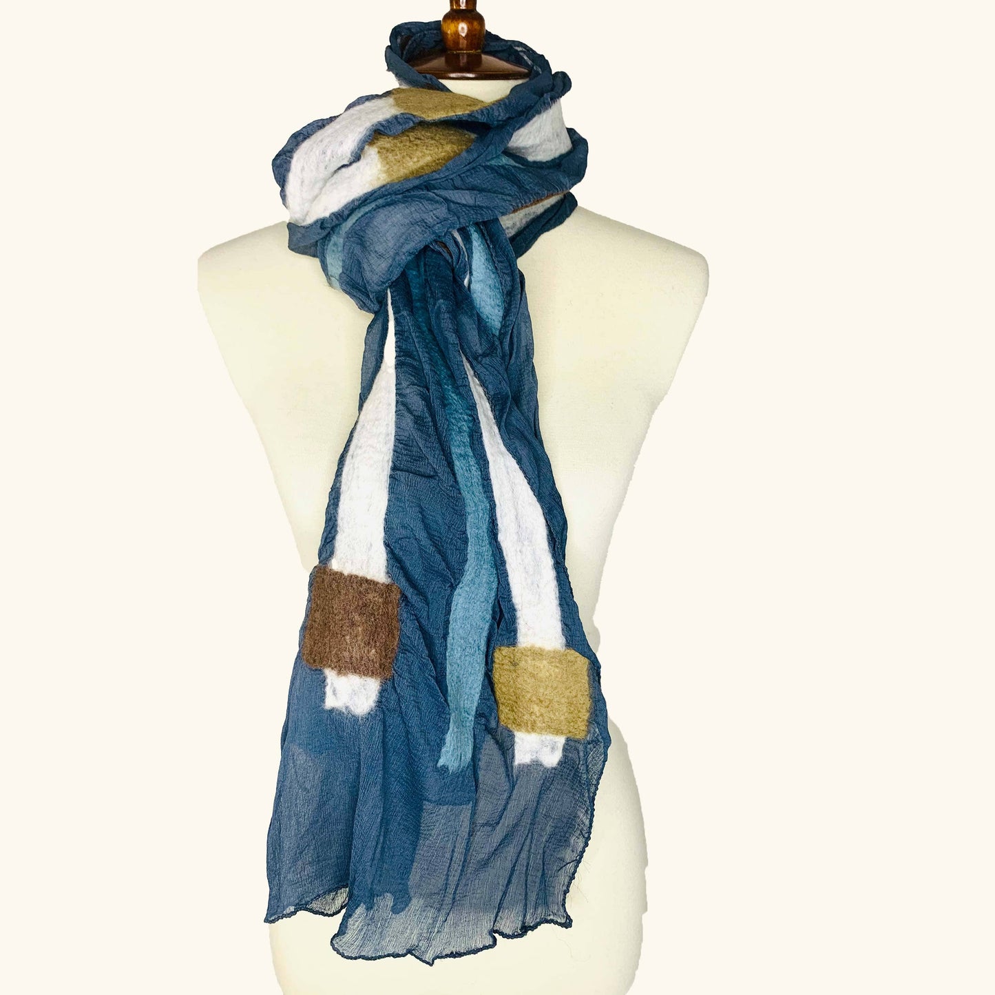 Handcrafted Squares & Stripes Merino Wool Scarf - Fair Trade Nepal Artisan