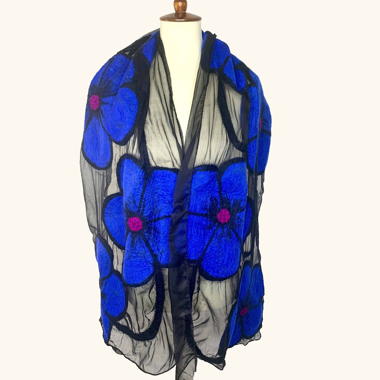 Midnight Flower Merino Wool Scarf - Fair Trade Nepal Artisan