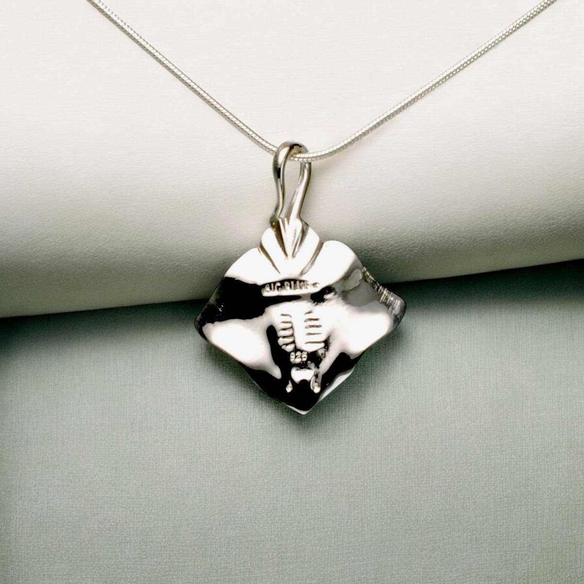 Double Sided Sterling Silver Stingray Pendant - Elegant Marine Jewelry