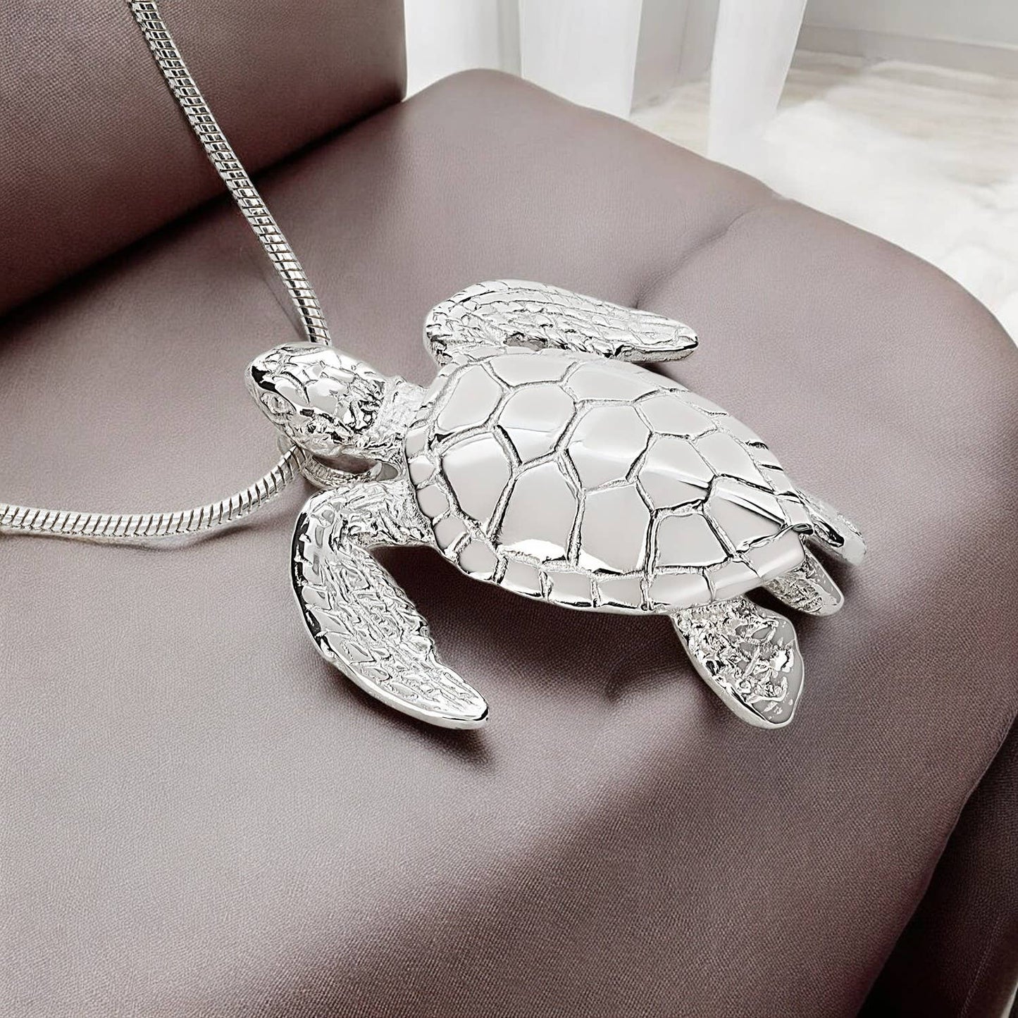 Green Sea Turtle Sterling Silver Pendant - Artisan Ocean Jewelry