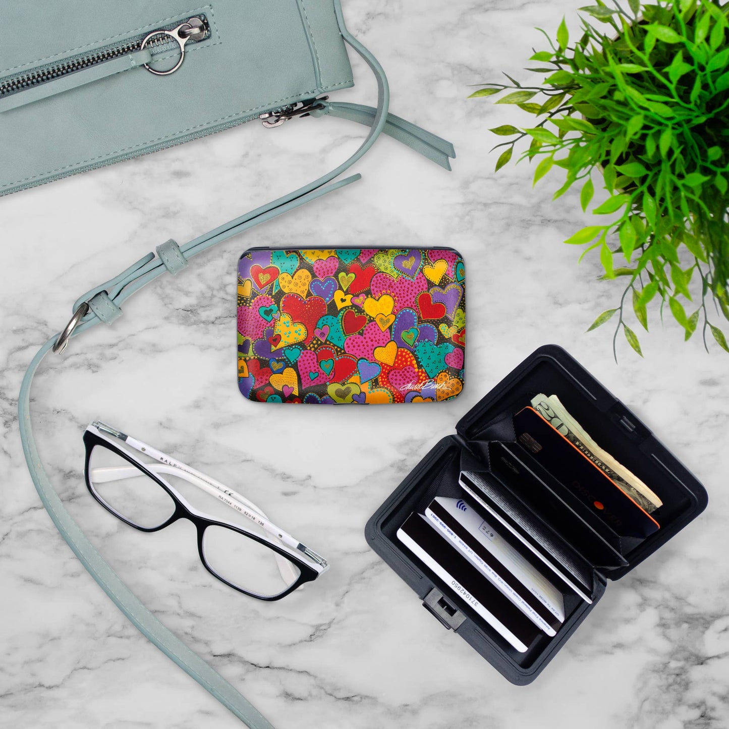 Laurel Burch Dancing Hearts Armored Wallet - RFID Blocking Security with Colorful Design