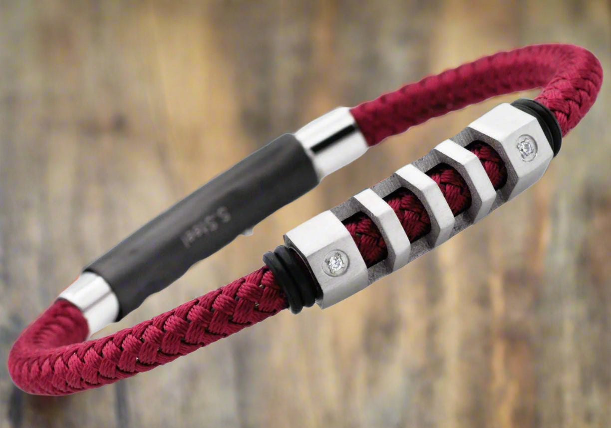 Men's Stainless Steel Red Cotton Rope Bracelet