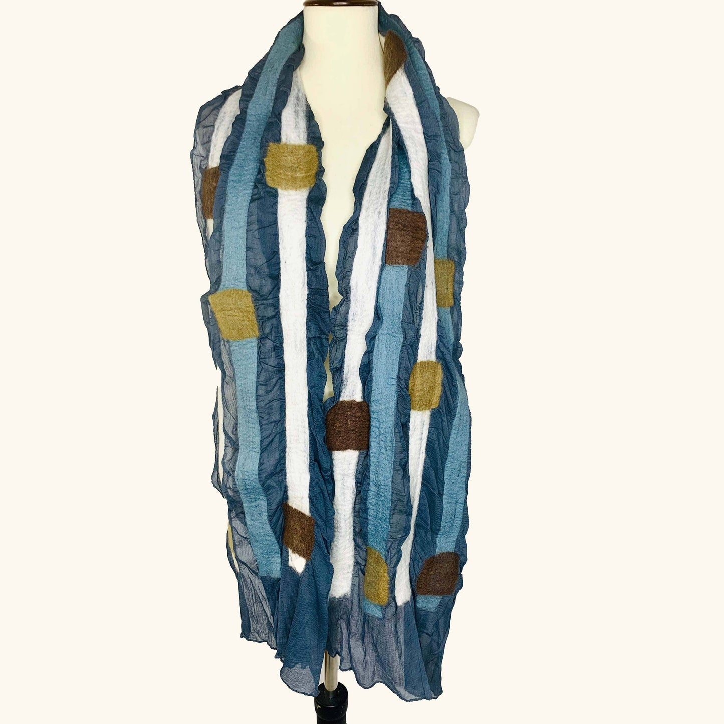 Handcrafted Squares & Stripes Merino Wool Scarf - Fair Trade Nepal Artisan