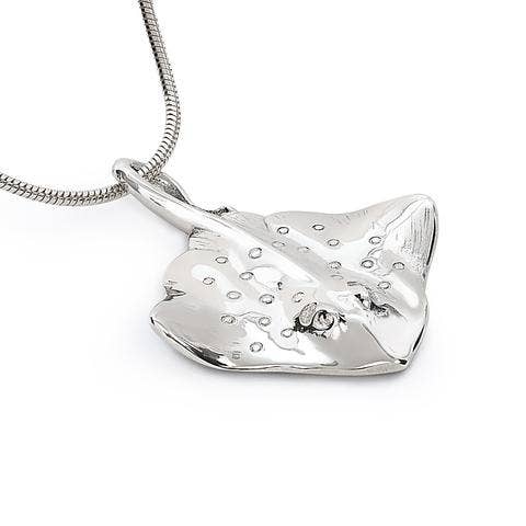 Double Sided Sterling Silver Stingray Pendant - Elegant Marine Jewelry