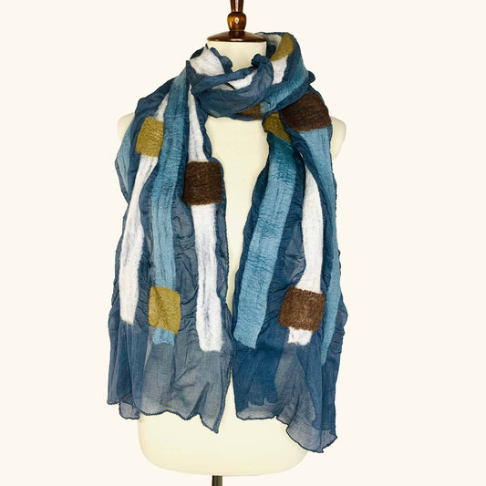 Handcrafted Squares & Stripes Merino Wool Scarf - Fair Trade Nepal Artisan