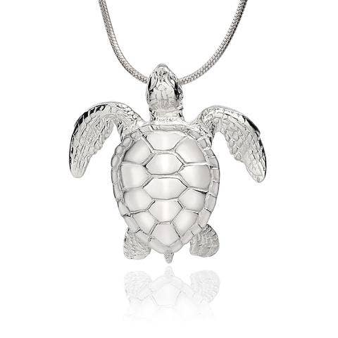 Green Sea Turtle Sterling Silver Pendant - Artisan Ocean Jewelry