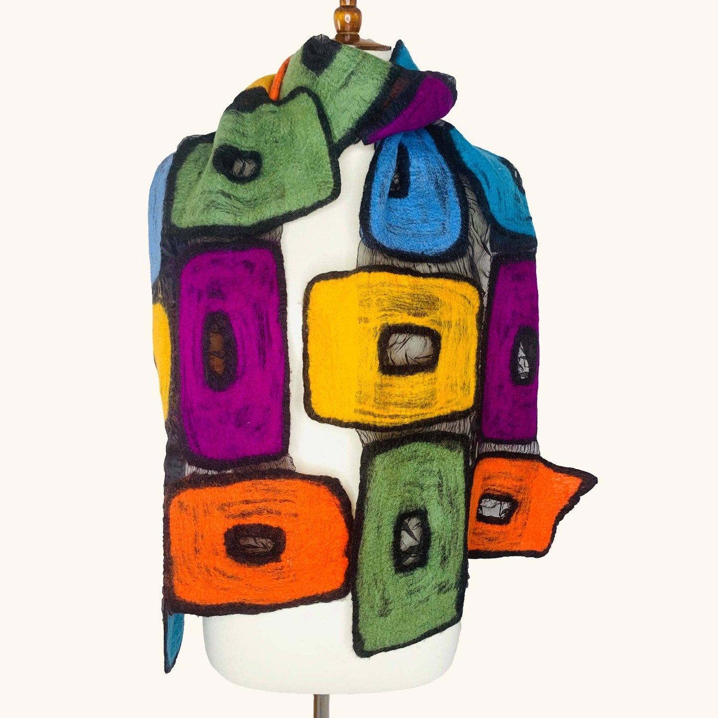 Geometric Art Merino Wool Scarf - Fair Trade Nepal Artisan
