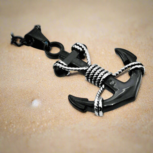 Men's Black Stainless Steel Anchor Pendant Necklace - Maritime Strength
