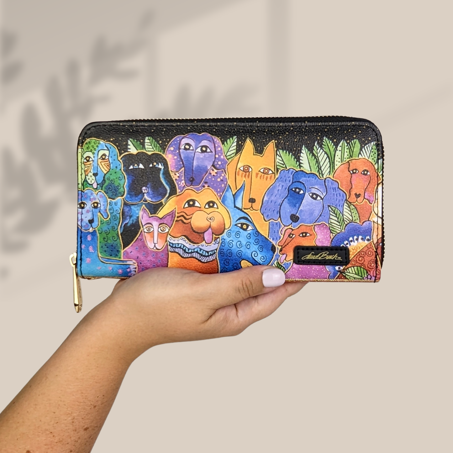 Laurel Burch Dogs and Doggies Wristlet Wallet - Colorful Vegan Leather Organizer
