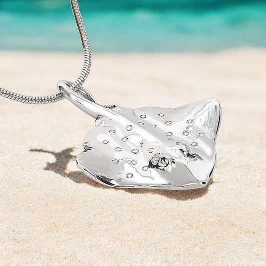Double sided sterling silver stingray pendant necklace