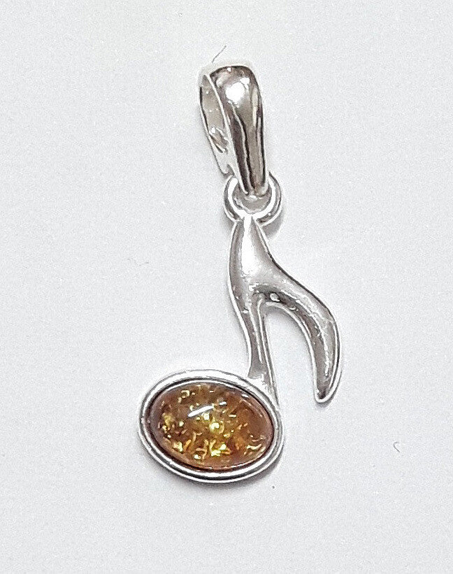 Silver and Amber Music Note Necklace
