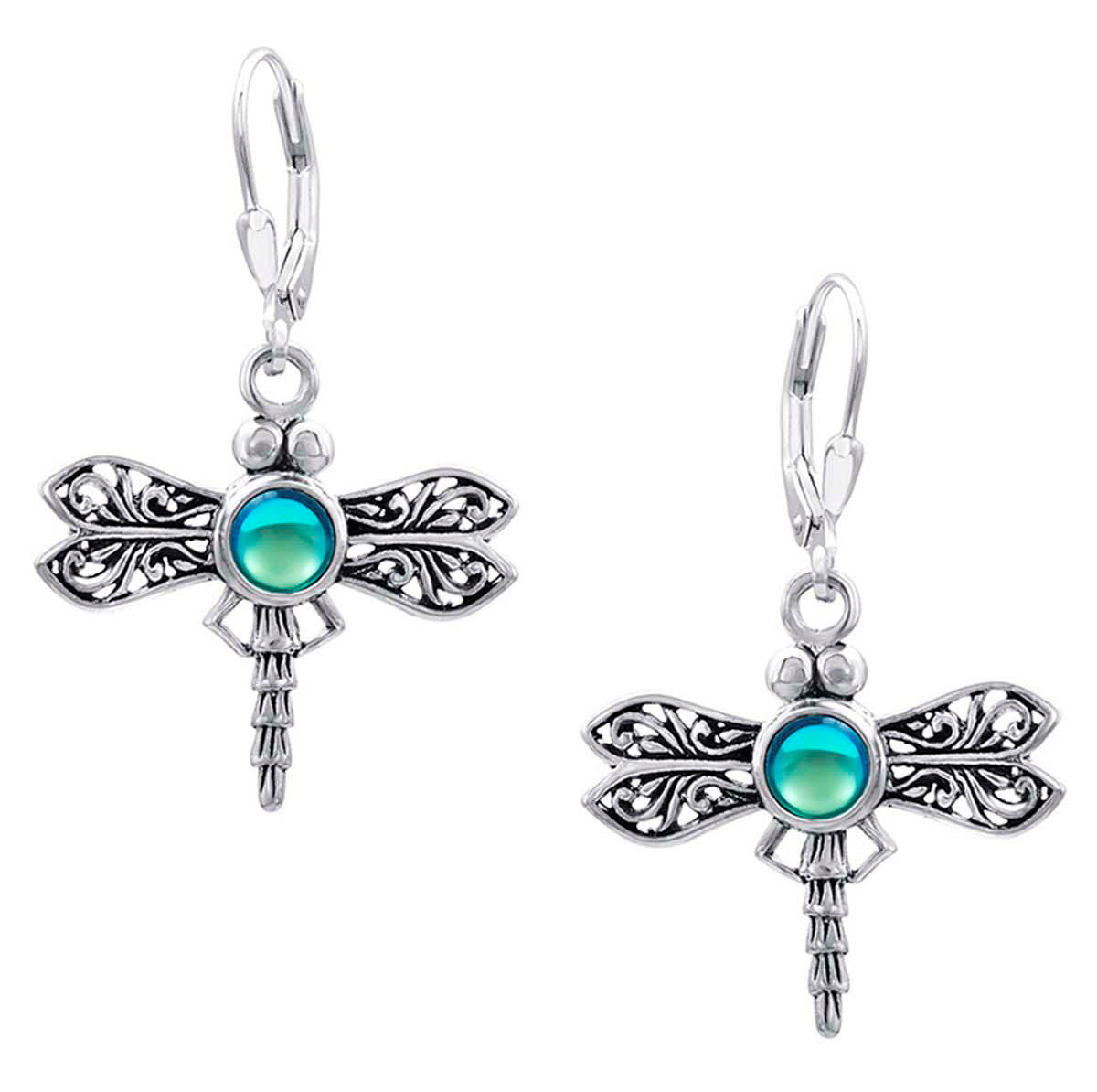 Aqua Crystal Sterling Silver Dragonfly Earrings