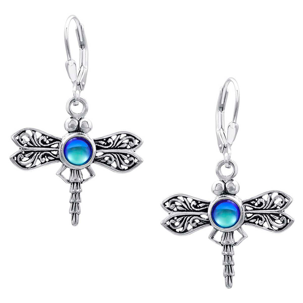 Blue Crystal Sterling Silver Dragonfly Small  Necklace