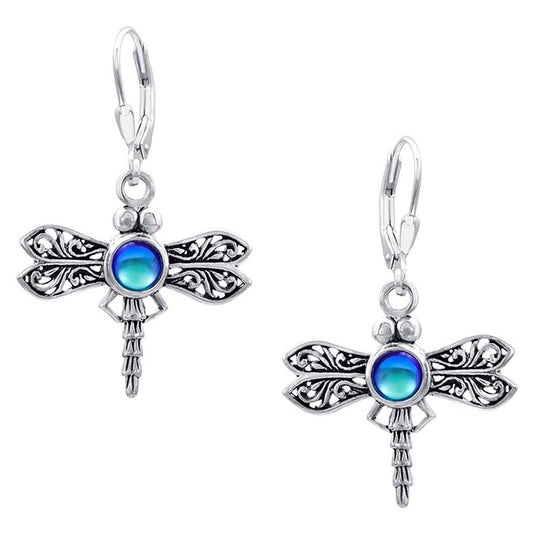 Blue Crystal Sterling Silver Dragonfly Earrings