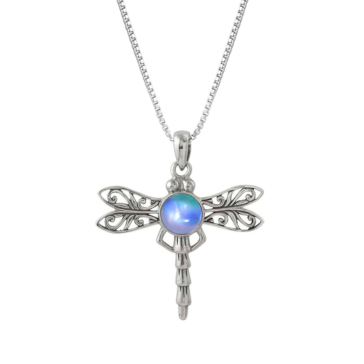 Blue Crystal Sterling Silver Dragonfly Necklace