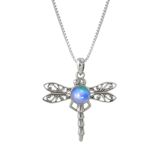 Blue Crystal Sterling Silver Dragonfly Necklace