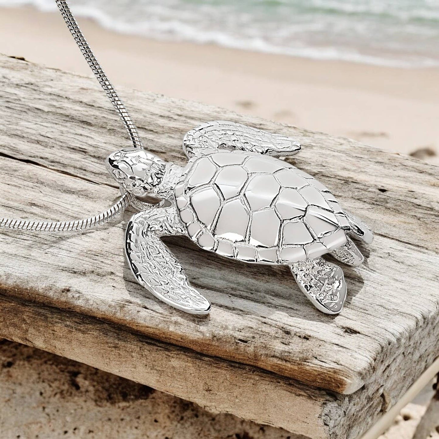 Green Sea Turtle Sterling Silver Pendant - Artisan Ocean Jewelry