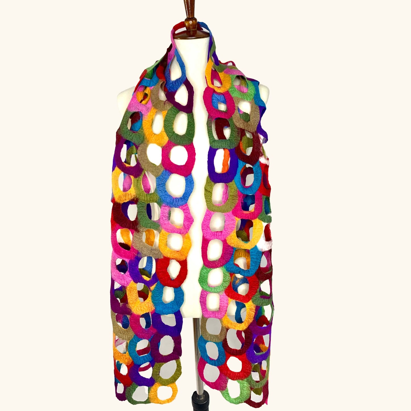 Handcrafted Ring Multicolor Merino Wool Scarf - Fair Trade Artisan Nepal