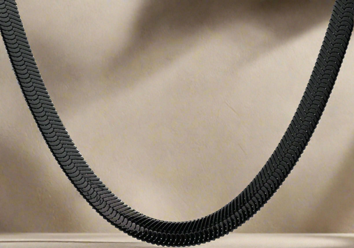 Black Plated Herringbone Chain Necklace - Modern Masculine Luxury