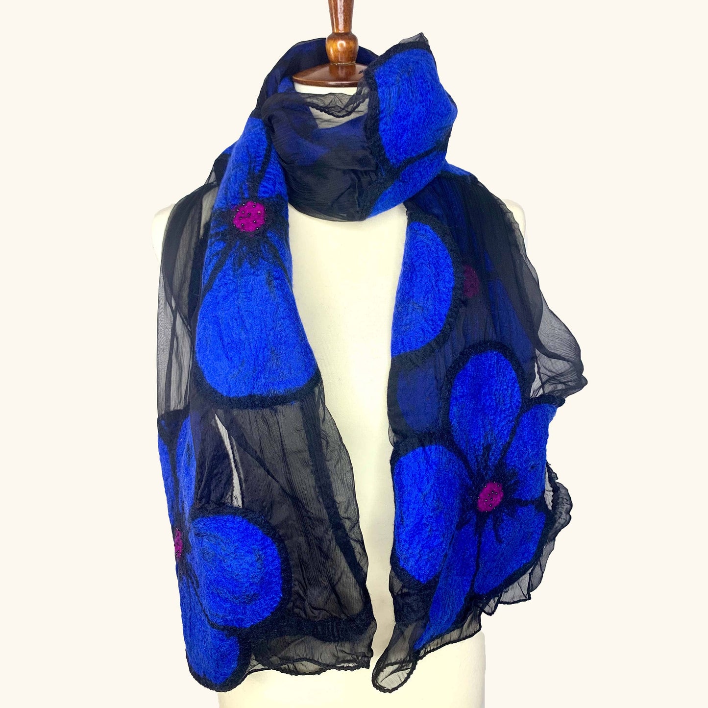 Midnight Flower Merino Wool Scarf - Fair Trade Nepal Artisan