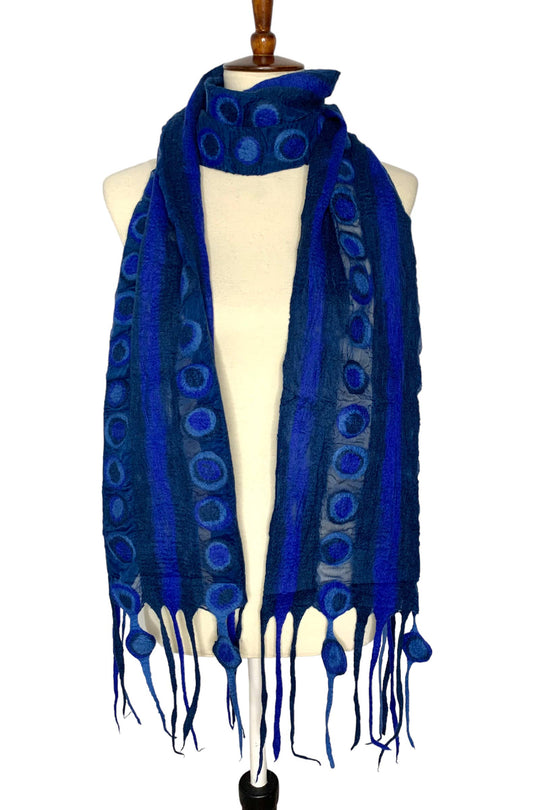 Handcrafted Stripes & Stones Merino Wool Scarf - Fair Trade Artisan Nepal