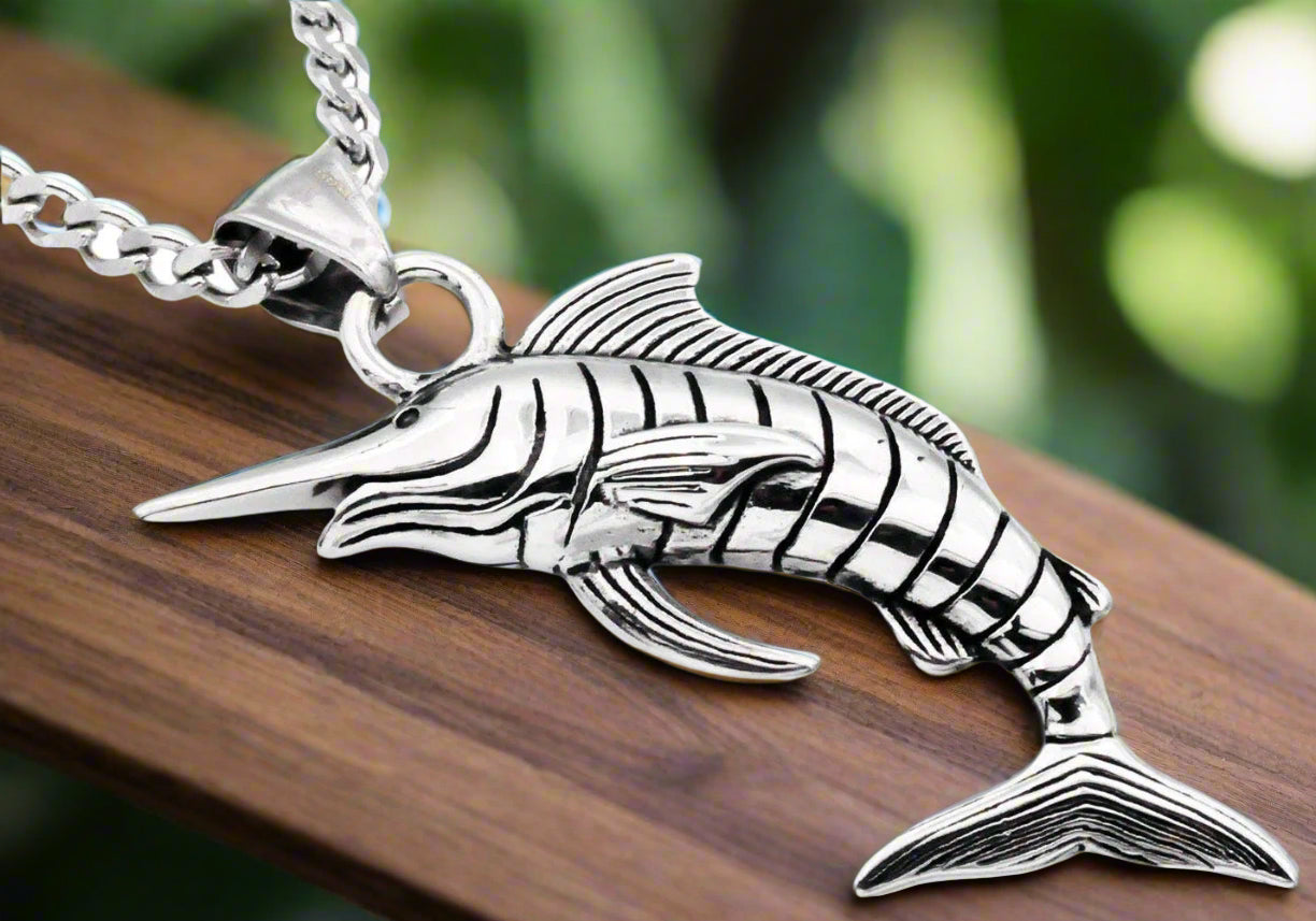 Men's stainless steel swordfish pendant necklace