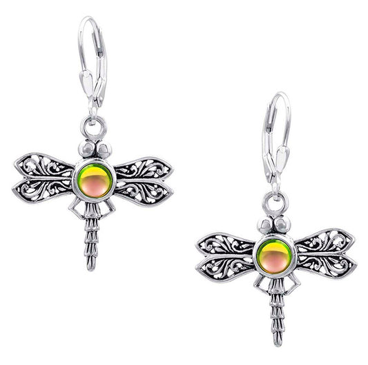 Fire Crystal Sterling Silver Dragonfly Earrings