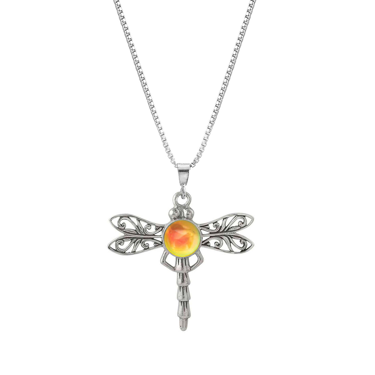 Fire Crystal Small Sterling Silver Dragonfly Necklace