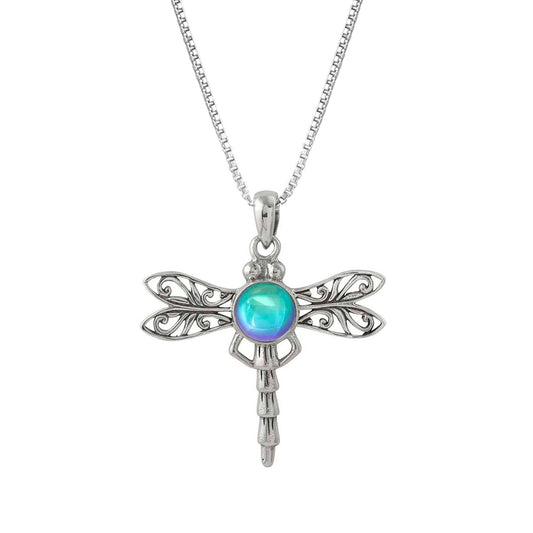 Aqua Crystal Sterling Silver Dragonfly Necklace