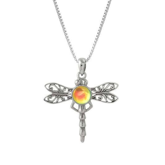 Fire Crystal Sterling Silver Dragonfly Necklace