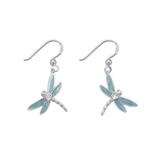 Silver, Enamel and Cubic Zirconia Dragonfly Earrings