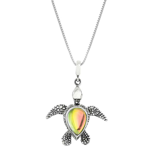 Fire Crystal Sterling Silver Sea Turtle Necklace