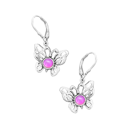 Pink Crystal Sterling Silver Butterfly Earrings