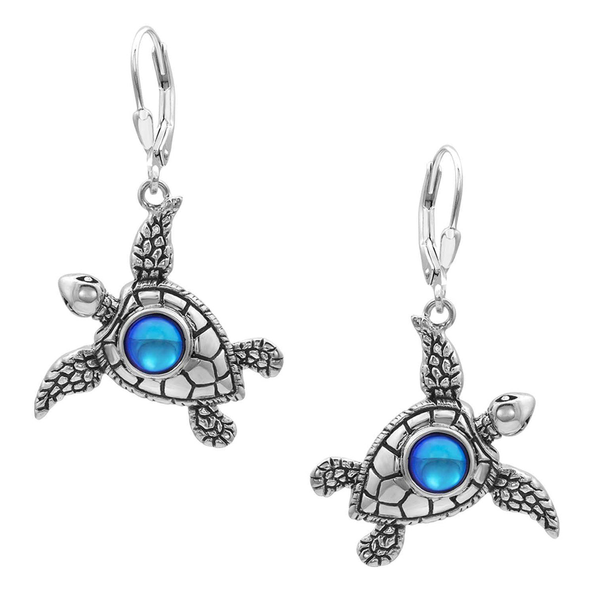 Blue Crystal Swimming Sterling Silver Sea Turtle Necklace