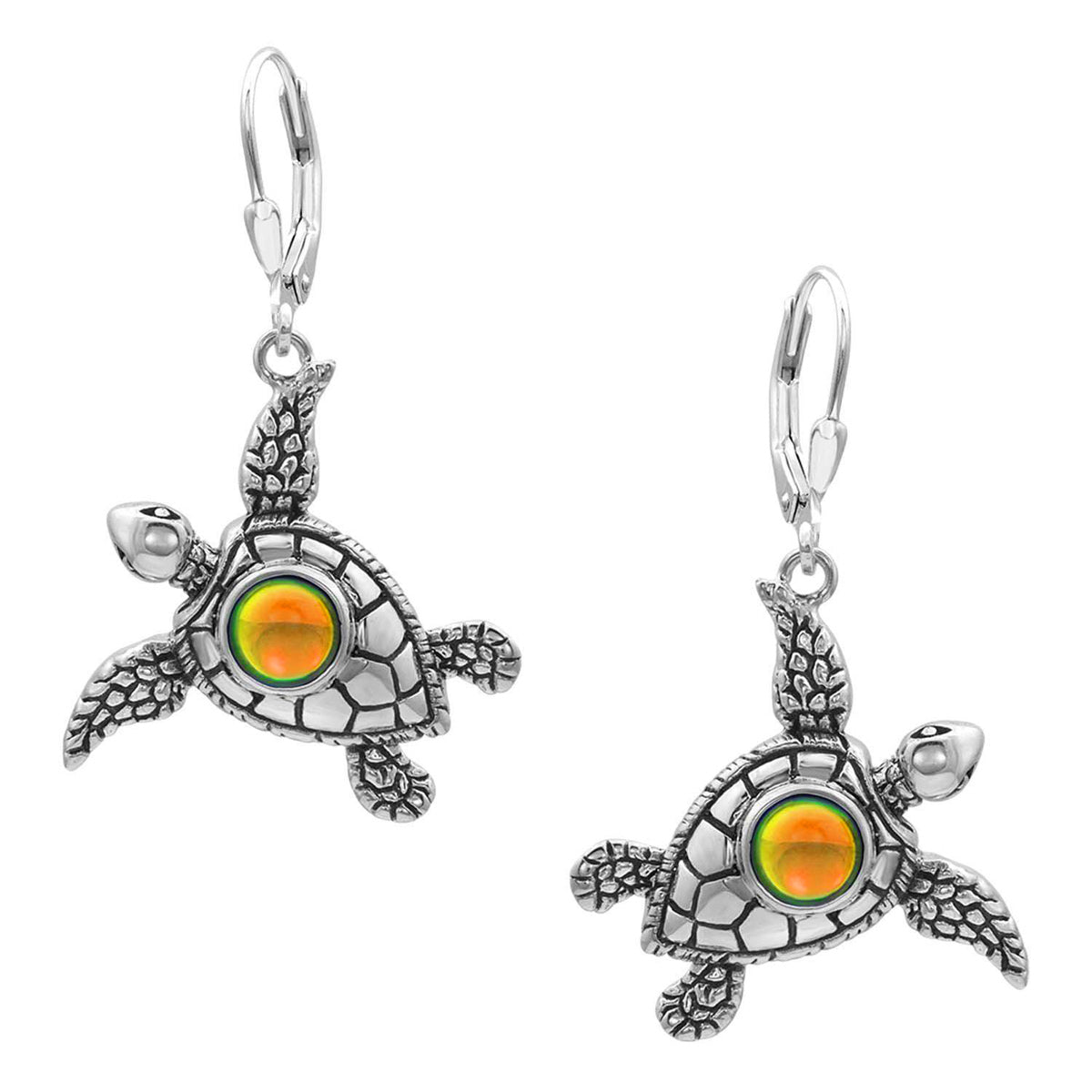 Fire Crystal Sterling Silver Sea Turtle Earrings