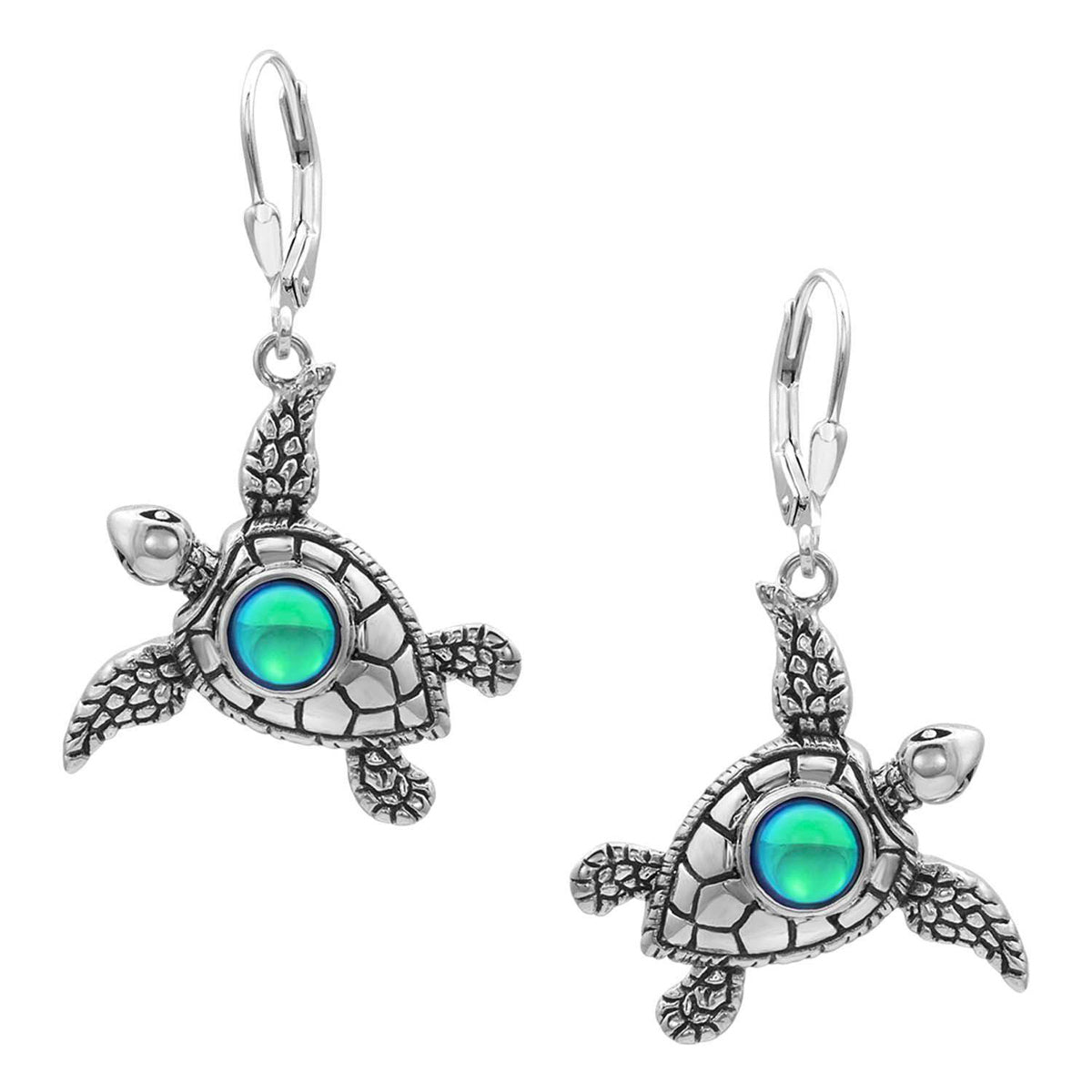 Green Crystal Sterling Silver Sea Turtle Earrings