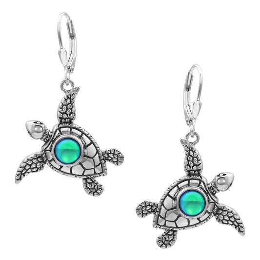 Green Crystal Sterling Silver Sea Turtle Earrings