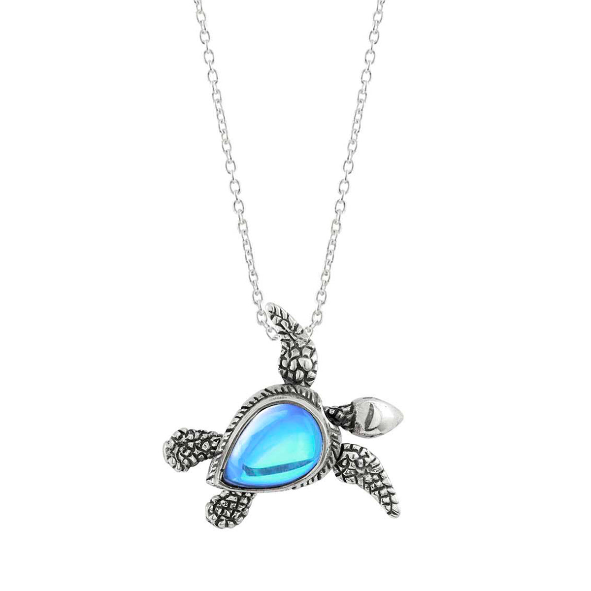 Blue Crystal Swimming Sterling Silver Sea Turtle Necklace