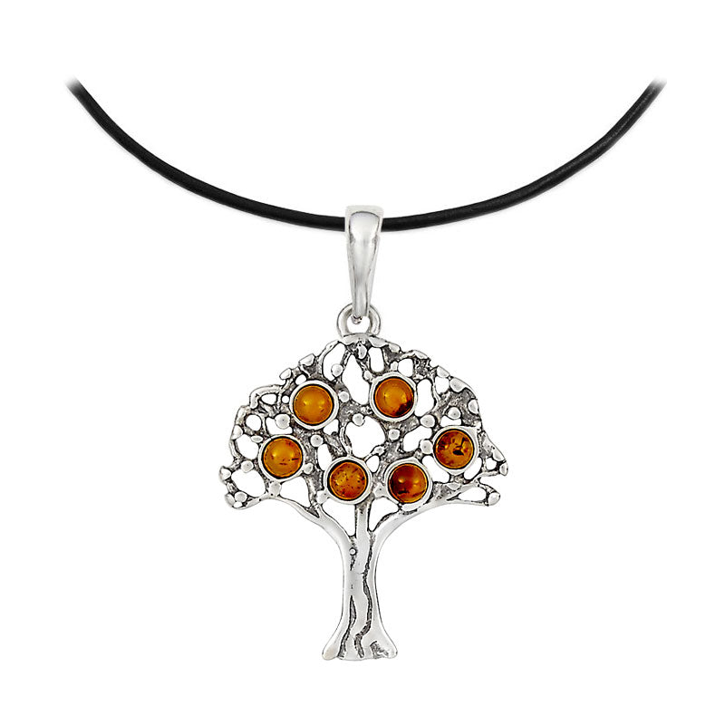 Baltic Amber Tree of Life Pendant with Leather Cord Option