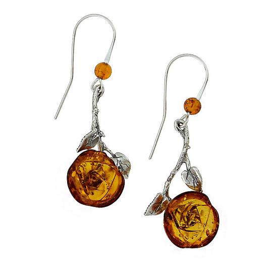 Carved Amber Rose Earrings