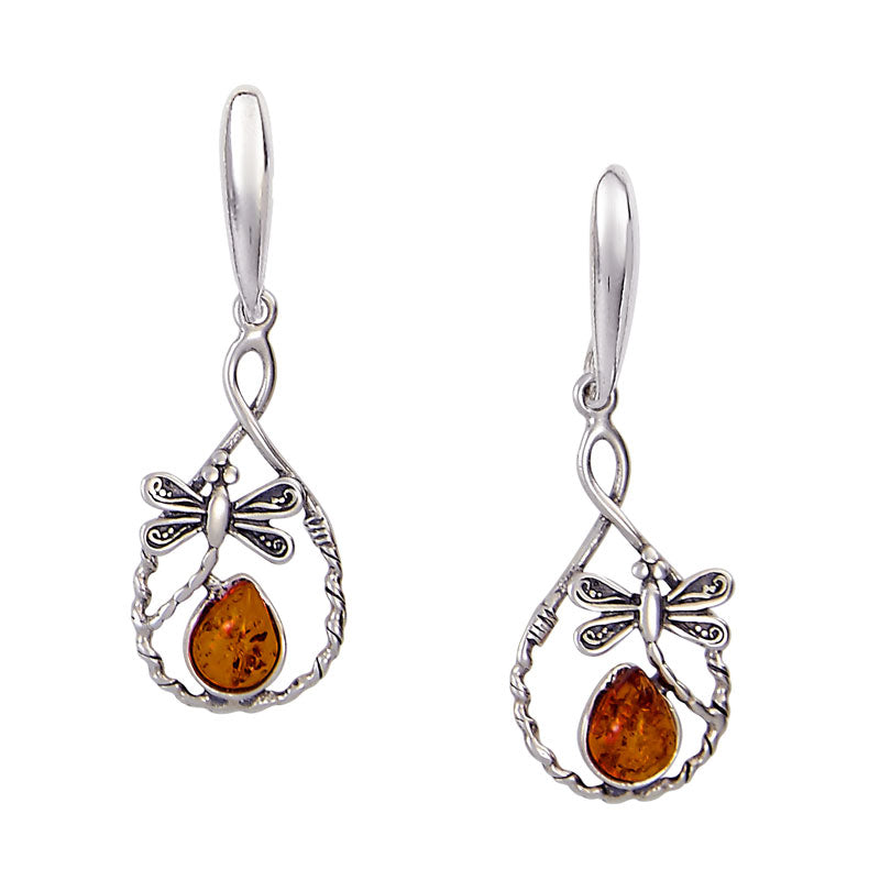Matching Amber Dragonfly Loop Earrings - Sold Separately