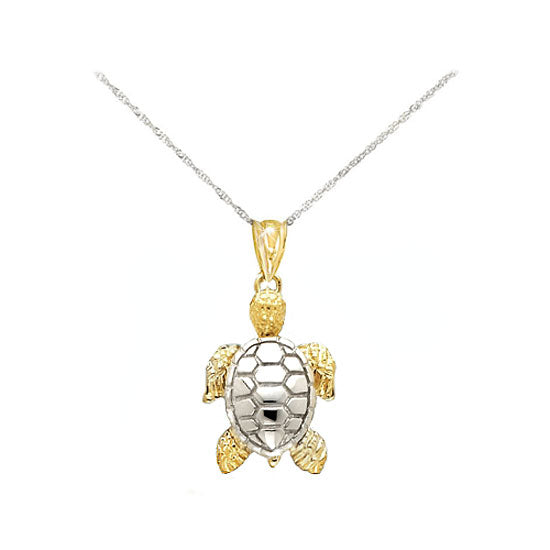 2 Tone Gold Sea Turtle Pendant Necklace