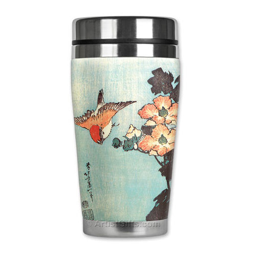 Hokusai Hibiscus & Sparrow Travel Art Mug