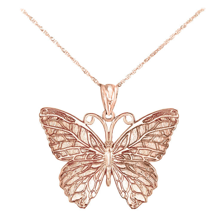 Solid 14k Rose Gold Butterfly Pendant Necklace