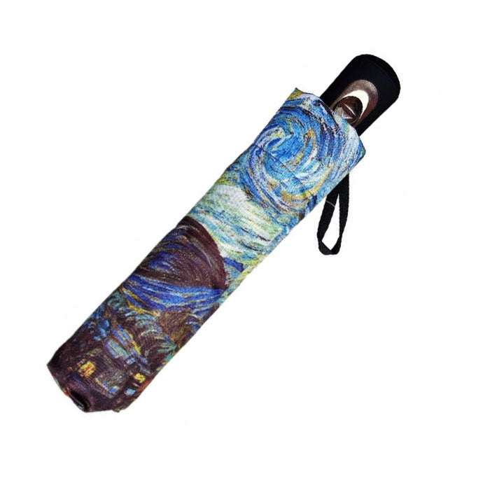 Van Gogh Starry Night Umbrella shown with matching cover.